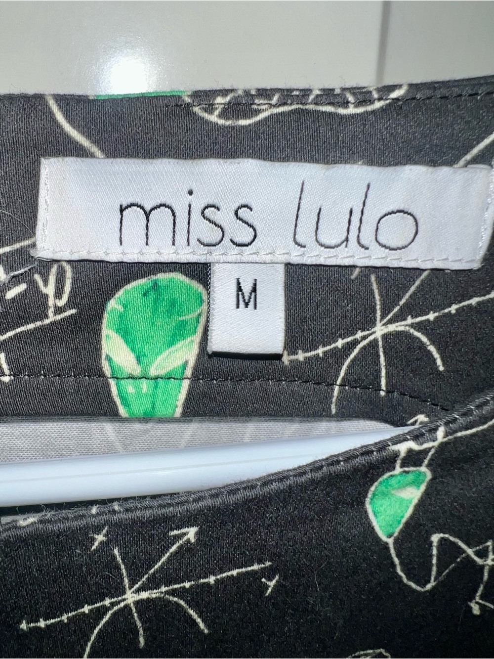 Miss Lulo Black Dress with Green Alien Print